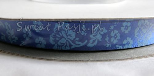 wstążka we wzór kwiatowy - szafirowa (10mm)