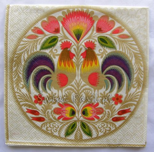 serwetka - wycinanki łowickie (kogutki)
