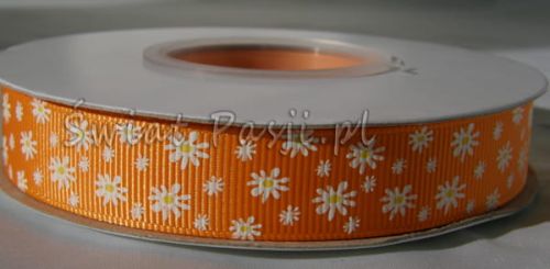 wstążka prążkowana kwiatki - pomarańczowa