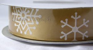 wstążka w śnieżynki - złota (20mm)