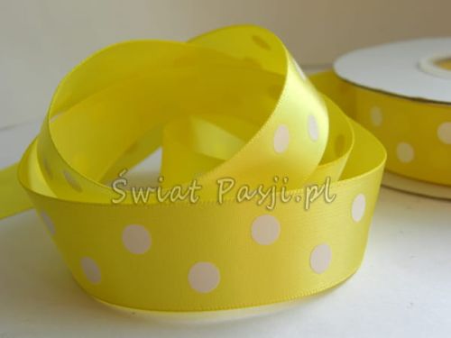 wstążka w grochy - żółta 22mm