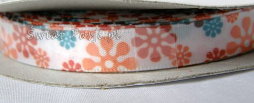 wstążka flower power – pomarańczowo-turkusowo-brązowa (10mm)