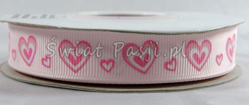 wstążka prążkowana w serca 18mm - jasno różowa