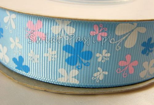 wstążka prążkowana motylki - błękitna