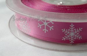 wstążka w śnieżynki - różowa (18mm)