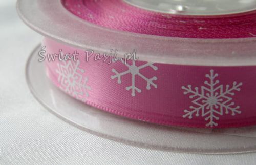 wstążka w śnieżynki - różowa (18mm)