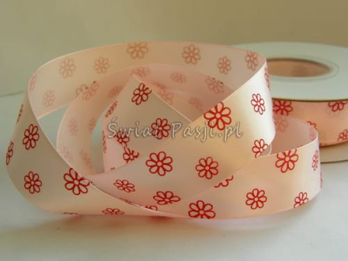 wstążka w kwiaty ażurowe - jasno różowa (22mm)