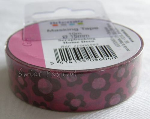 papierowa taśma dekoracyjna - w kwiaty (ciemno różowa)