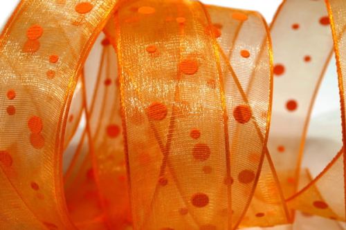 wstążka organtynowa w kropki - pomarańczowa (25mm)