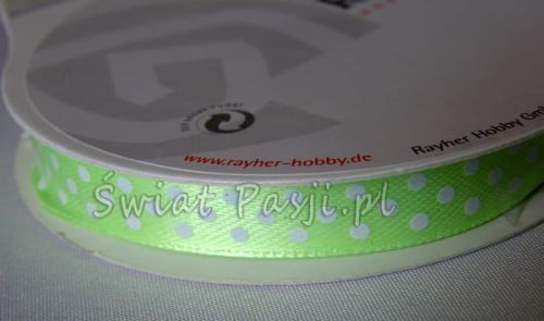 wstążka w groszki - limonkowa 10mm (rolka 10m)