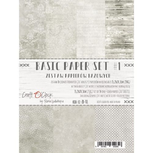 papier scrapbook Craft o'clock - zestaw papierów bazowych 01 - 15,25 x 20,30 cm