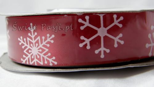 wstążka w śnieżynki - ciemno czerwona (20mm)
