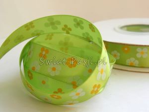 wstążka w kwiatki - zielona