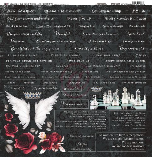 papier scrapbook 13@rts - queen of the night - word and elements - arkusz z elementami