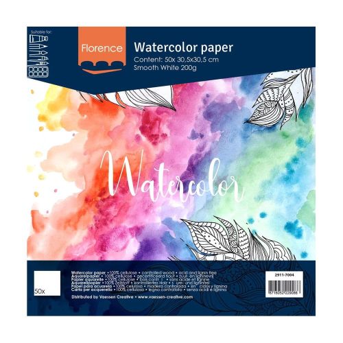 Watercolour paper smooth 30,5x30,5cm 200g White 50pcs_1.jpg