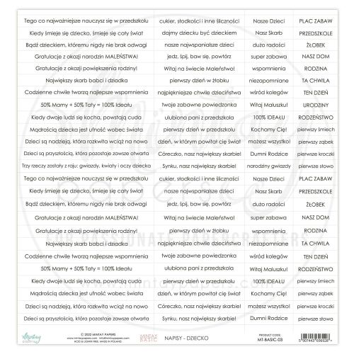 papier scrapbook Mintay Papers - napisy Dziecko PL