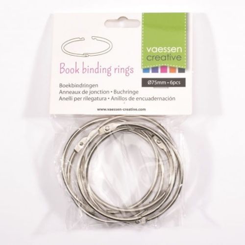pierścienie Vaessen Creative do łączenia albumów scrapbook 75 mm - 6 szt - srebrne