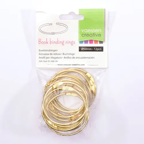pierścienie Vaessen Creative do łączenia albumów scrapbook 50 mm - 12 szt - złote