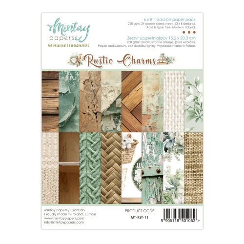 papier scrapbook Mintay Papers - rustic charms (zestaw papierów uzupełniających) 15,2x20,3 cm [bloczek/pad]