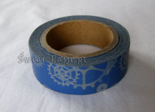 papierowa taśma dekoracyjna - w tryby i trybiki (ciemno niebieska)