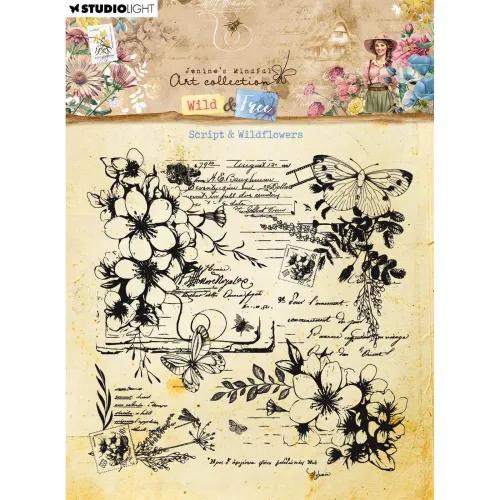 stempel silikonowy Studio Light - wild &amp; free clear stamp script &amp; wildflowers