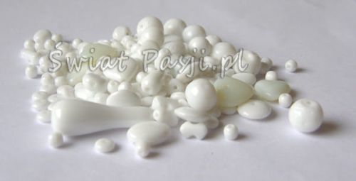 koraliki szklane - mix biały 50g