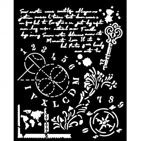 szablon Stamperia 20 x 25 cm - alterego - pismo, klucze i inne