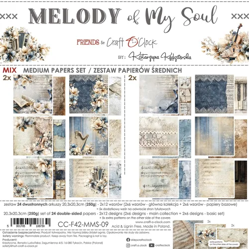 papier scrapbook Craft o'clock - melody of my soul - zestaw bazowy mix 20x20 cm