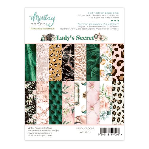 papier scrapbook Mintay Papers - lady's secret (zestaw papierów uzupełniających) 15,2x20,3 cm [bloczek/pad]
