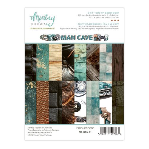 papier scrapbook Mintay Papers - man cave (zestaw papierów uzupełniających) 15,2x20,3 cm [bloczek/pad]