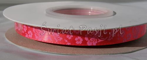 wstążka we wzór kwiatowy - czerwona (10mm)