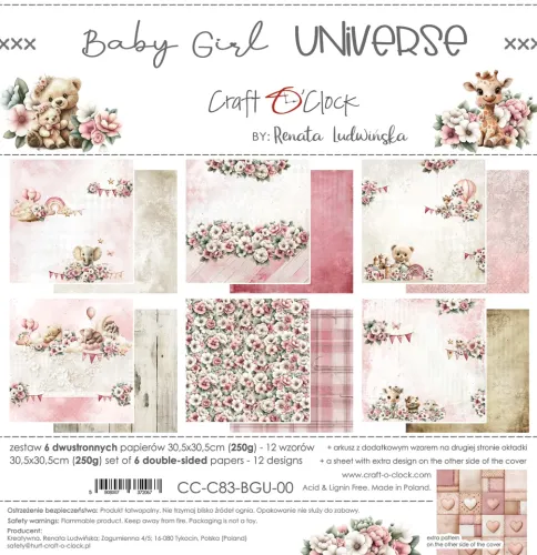 papier scrapbook Craft o'clock - baby girl universe [zestaw 12" x 12"]