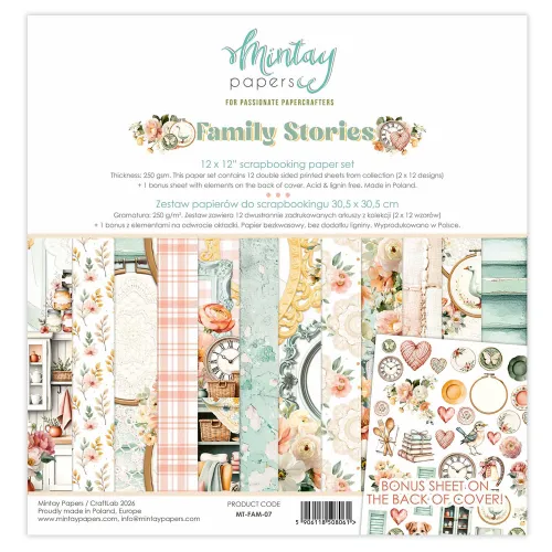 papier scrapbook Mintay Papers - family stories [zestaw 12"x12"]