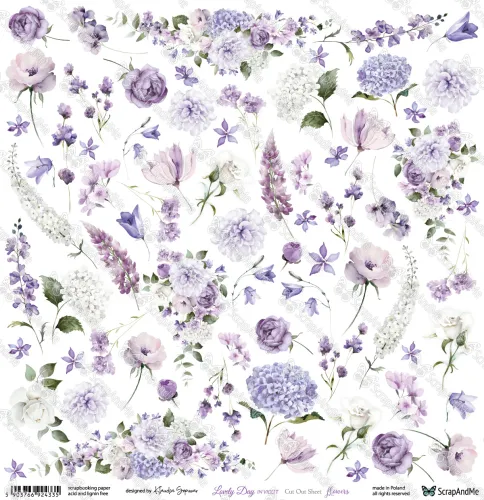 arkusz z elementami do wycinania ScrapAndMe - lovely day in violet - flowers