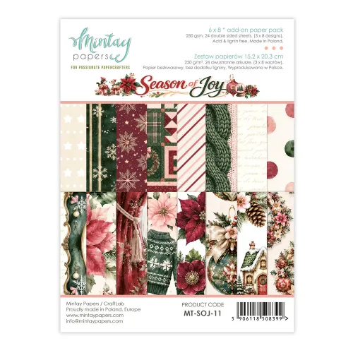 papier scrapbook Mintay Papers - season of joy (zestaw papierów uzupełniających) 15,2x20,3 cm [bloczek/pad]