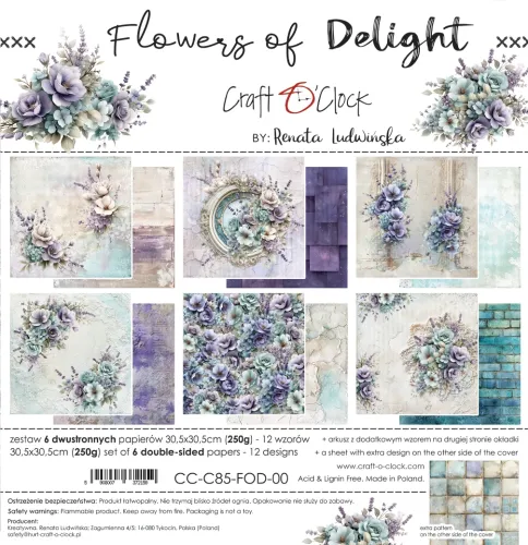 papier scrapbook Craft o'clock - flowers of delight [zestaw 12" x 12"]