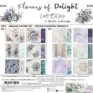 papier scrapbook Craft o'clock - flowers of delight - zestaw bazowy mix 20x20 cm