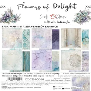 papier scrapbook Craft o'clock - flowers of delight - zestaw bazowy 20x20 cm