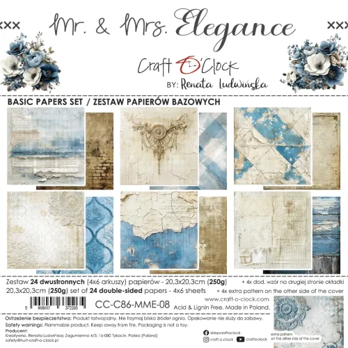 papier scrapbook Craft o'clock - mrs. elegance - zestaw bazowy 20x20 cm