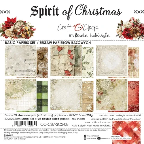 papier scrapbook Craft o'clock - spirit of christmas - zestaw bazowy 20x20 cm