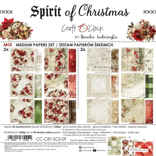 papier scrapbook Craft o'clock - spirit of christmas - zestaw bazowy mix 20x20 cm