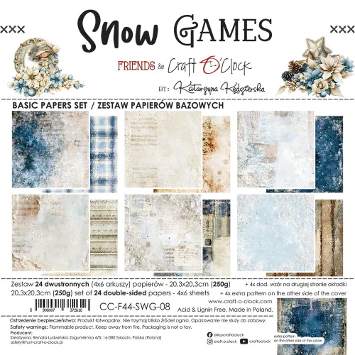 papier scrapbook Craft o'clock - snow games - zestaw bazowy 20x20 cm