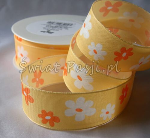 wstążka w kwiatki - pomarańczowa