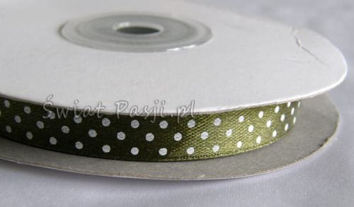 wstążka w groszki - oliwkowa 12mm