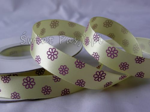 wstążka w kwiaty ażurowe - żółta (16mm)