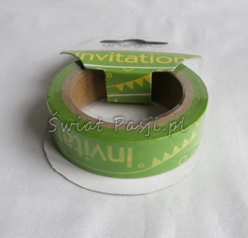 papierowa taśma dekoracyjna - napisy zaproszenie (zielona) [6747]