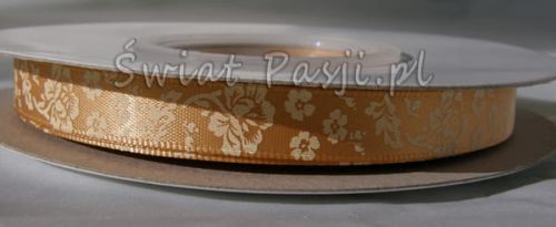 wstążka we wzór kwiatowy - złota (10mm)