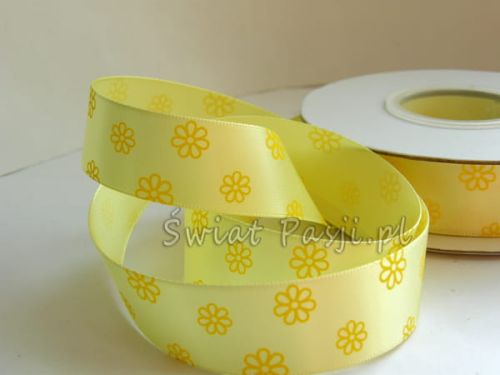 wstążka w kwiaty ażurowe - żółta (22mm)