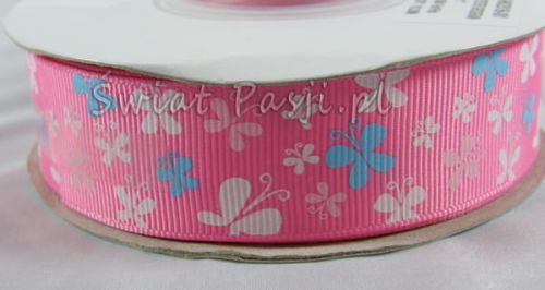 wstążka prążkowana motylki - różowa