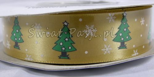 wstążka w choinki - złota (22mm)